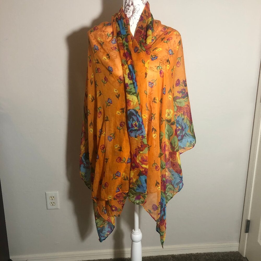 🌸 Vibrant Floral Sheer Scarf / Shawl – Bold, Romantic, Cottagecore Dream 🌸 - Picture 7 of 10